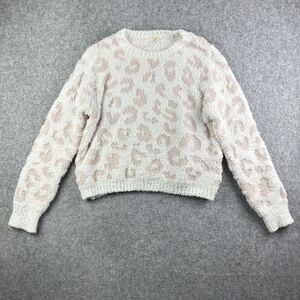 POL Fuzzy Sweater Womens L Leopard Soft Chunky Oversized Pullover Preppy Crew